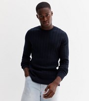 New Look Navy Ribbed Fine Knit Crew Neck Jumper